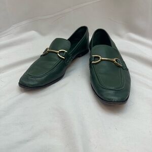 Zara Green Leather Loafers with Gold Accent 9.5